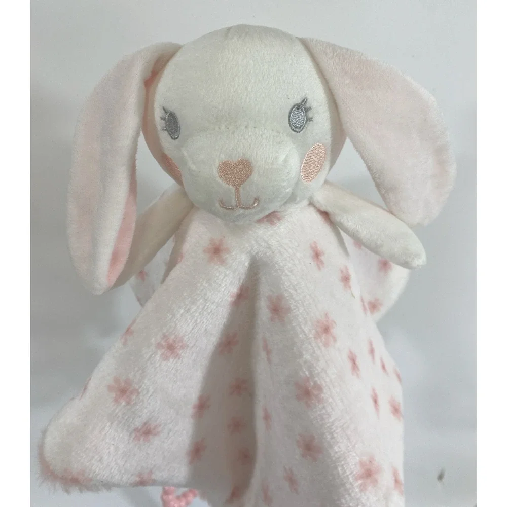 DreamGro Super‎ Soft Plush White & Pink Bunny Activity Security Blanket Lovey